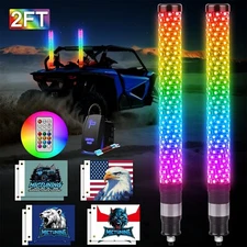 2pcs 2FT Spiral LED Fat Whip Lights Antenna RGB+IC Chasing For Can-am X3 UTV ATV