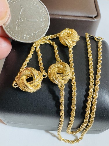 Pure New 18K 750 Dubai Gold Knot Love Necklace 15.5-16 Inch 5g 2mm - Picture 22 of 24