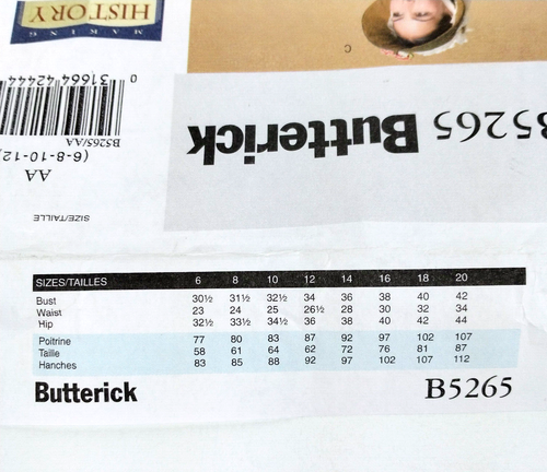Butterick 5265 Victorian Cape Skirt Bonnet Hat Muff Historical Costume 6-12 - Picture 5 of 6