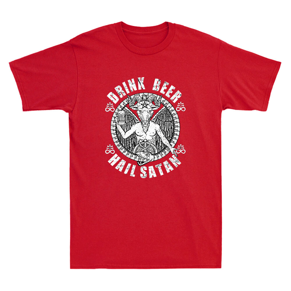 Drink Beer Hail Satan I Satanic Goat Baphomet Cool Graphic Vintage Men