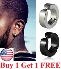 Non-Piercing Fake Ear Stud Cuff Hoop Earrings Stainless Steel Men Women