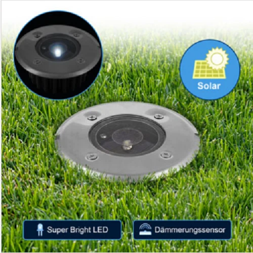 LED Solar Bodeneinbauleuchte Solarleuchte Bodenstrahler mit Edelstahlabdeckung - Bild 2 von 4