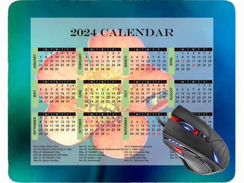 2024 Calendar Mouse Pad with Holidays,Begonia Red Rectangle Gaming Mouse Pads - Picture 34 of 37