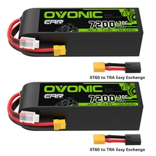 2X Ovonic 14.8V 130C 7200mAh 4S LiPo Battery XT60+TRX Plug for RC Car truck boat