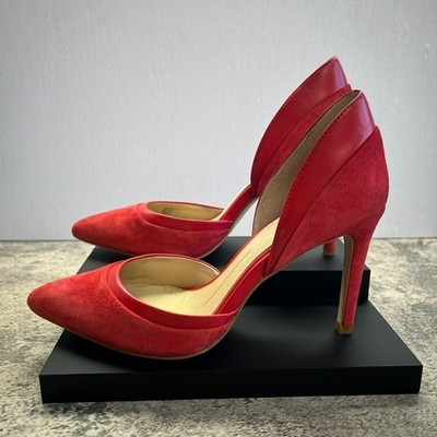 Gianni Bini Lenon Red Suede Leather D'Orsay Pointed Toe Pumps Heels Womens 7.5M