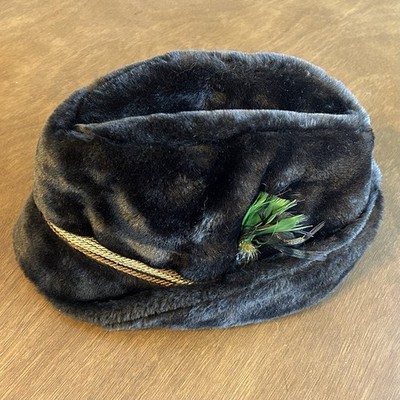 Vintage German Bavarian Tyrolean Insulated Brown Faux-Fur Soft Minky Hat, 1900's