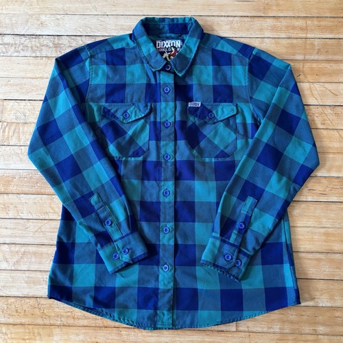 Dixxon Flannel Co “Niagara” Long Sleeve Button Shirt Blue Green Plaid Womens L