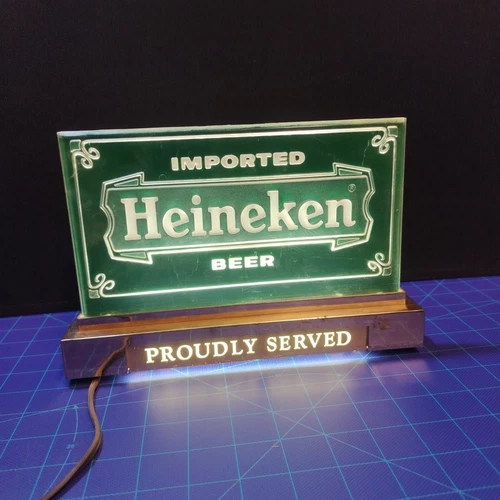 Vintage Heineken Beer Lighted Sign Bartop Bar Cash Register Works 10” X 7”