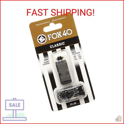 Fox 40 Classic Official Whistle with Break Away Lanyard (Black)