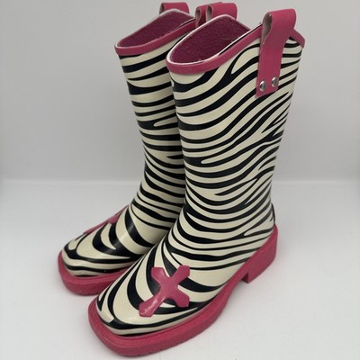 Blazin Roxx Girl's Rubber Rain Boots Size XS 10/11 Zebra Stripes