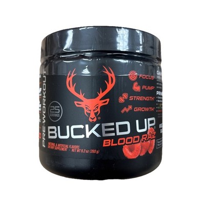 Bucked Up Pre-Workout Powder Blood Raz Focus Stim Pump 25 Serv 9.2oz EXP 11/2027
