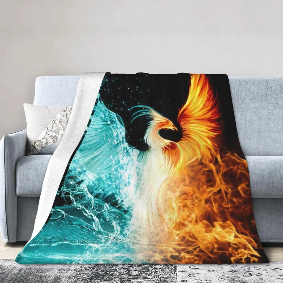 Fashionable Fire Burning Rising Phoenix Bird Flannel Plush Throw Blanket Ultr... - Image 3 of 4