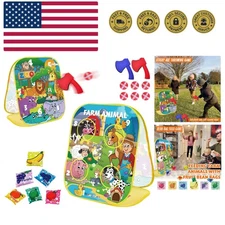 3-in-1 Farm Animals Bean Bags Toss Axes Throwing Sticky Balls Game for Kids 2...