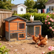 Wooden Chicken Coop and Rabbit Hutch w/ Run-O...