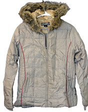 Static Girls Youth Large Quilted Puffer Jacket Silver Faux Fur Hood Winter Coat