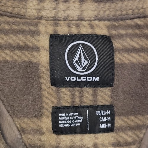 Volcum Tan Fleece Check Plaid Snap Front Lined Shirt Shacket Pockets Men's M - Picture 6 of 8