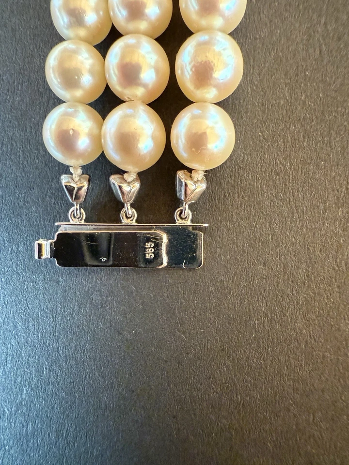 Perlenarmband / Armkette aus 585 Gold Weißgold Perlen Rubine, 14 Karat, - Bild 3 von 4