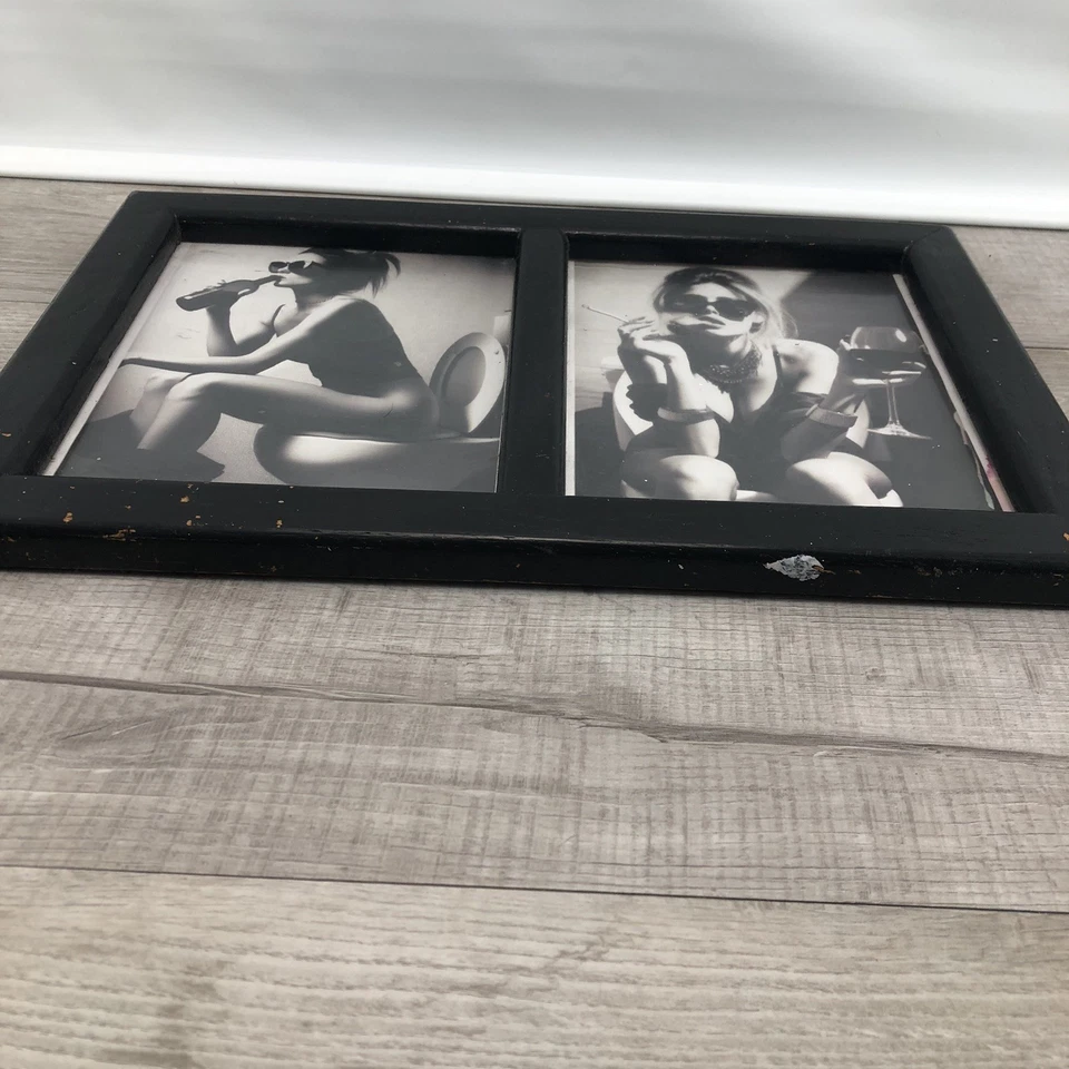 "Marco de fotos doble negro madera envejecida baño impresión decoración de pared 18"" X 12""" Foto 2 de 4