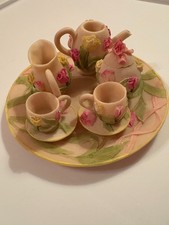 Vintage Mini Tea Set Ceramic White Floral 9-piece
