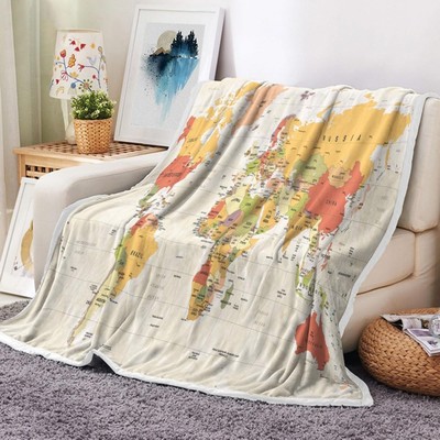 World Map Fleece Throw Blanket for Couch, Sofa, of 50X60in, Multi1 