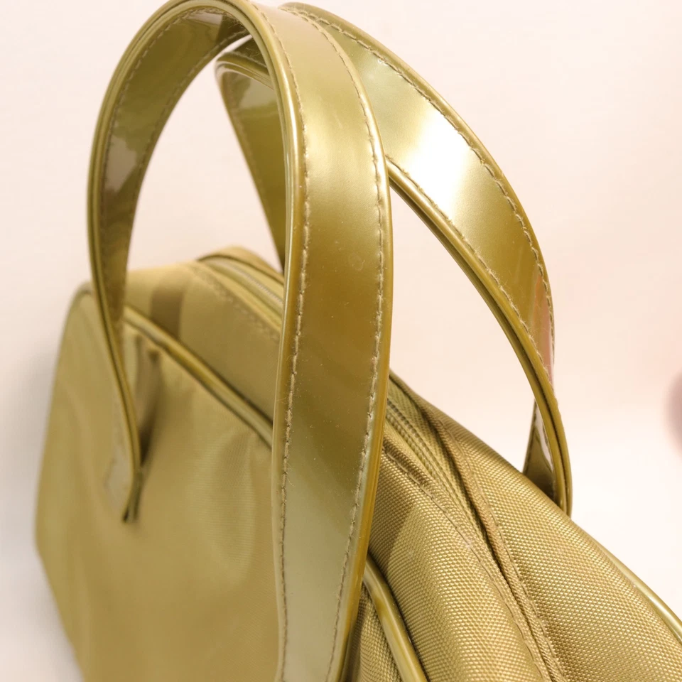 Bolso de Viaje de Maquillaje Clinique De Colección Lona Verde Nylon Doble Asas Cartera Estilo Foto 4 de 4