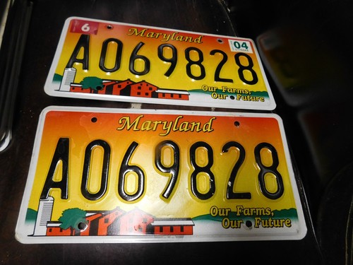 Agriculture Farms  Maryland Expired License Plates MD Tags Pair A069828 2004