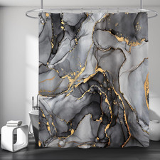 Black Grey Marble Shower Curtain 60x72, Modern Abstract Fabric Shower Curtain fo