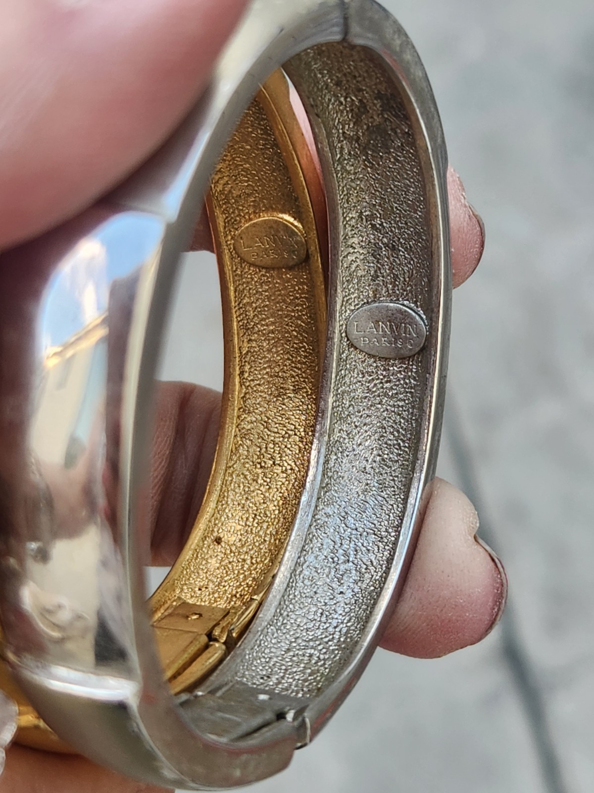 Vintage 1970s 2 Lanvin Paris signed gold And Sllver clamper bracelets And Earrin