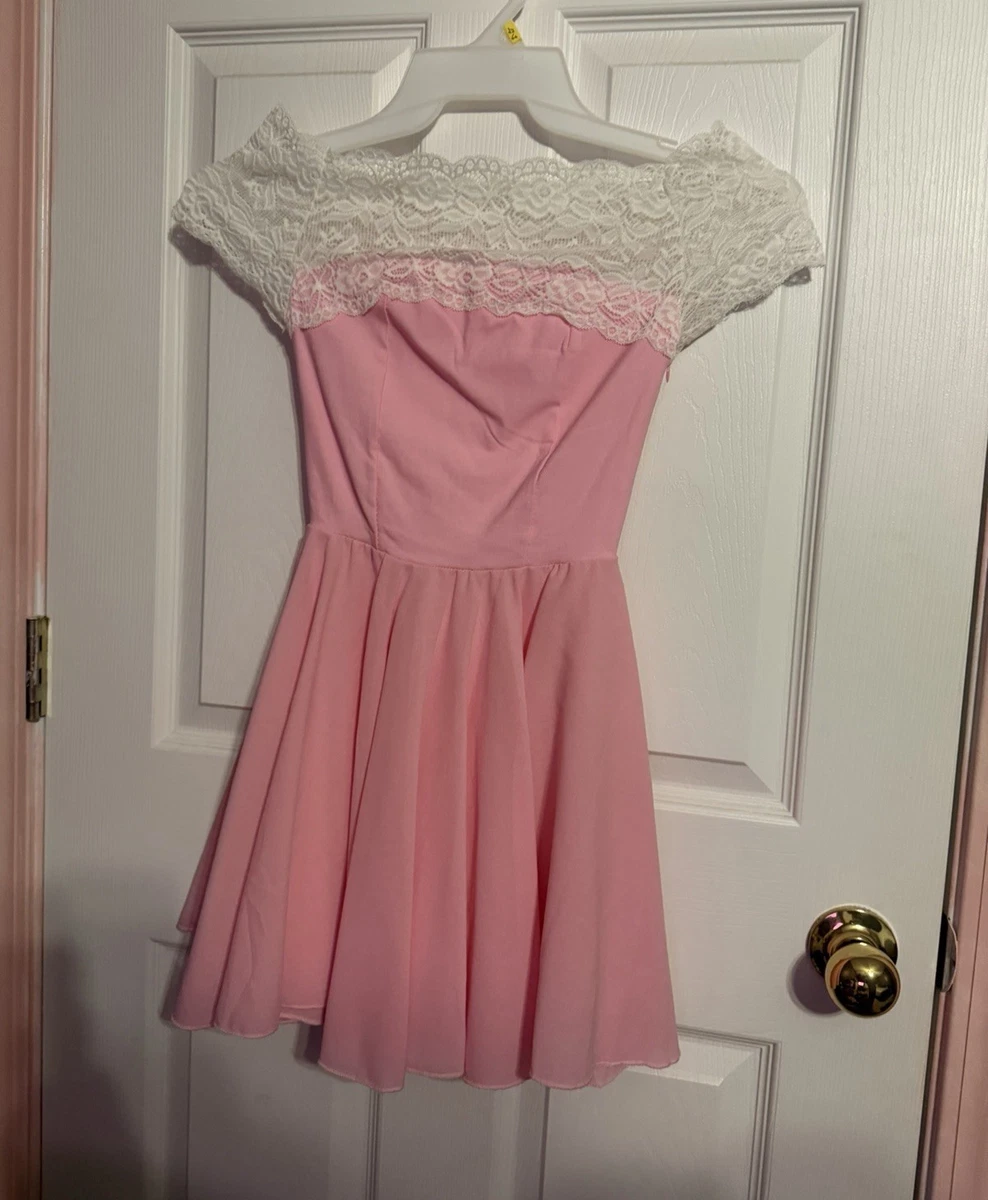 women's light pink off the shoulder dress for school Custom Made Prom Dresses, Short Graduation Dresses, Pink Homecoming Dresses 25.2 inches Pink Off the Shoulder Dresses