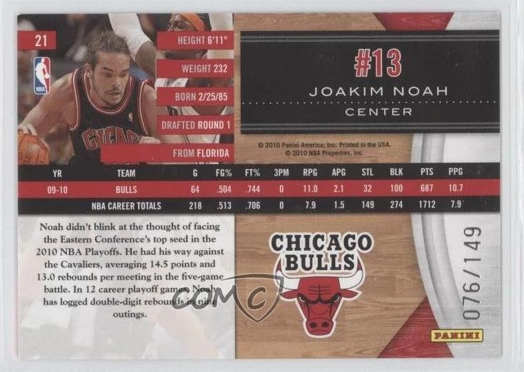 2010-11 Panini Limited Spotlight Silver /149 Joakim Noah #21 - Image 2 of 2