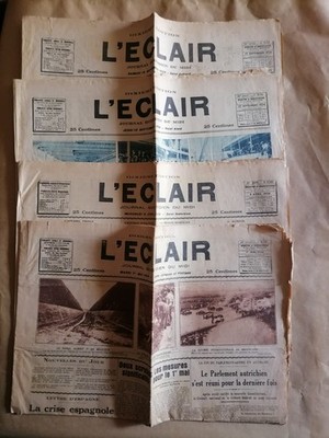 Lot of 4 newspapers L'ECLAIR Quotidien du Midi 4 April, 1 May, 13 and 15 Sep 1934