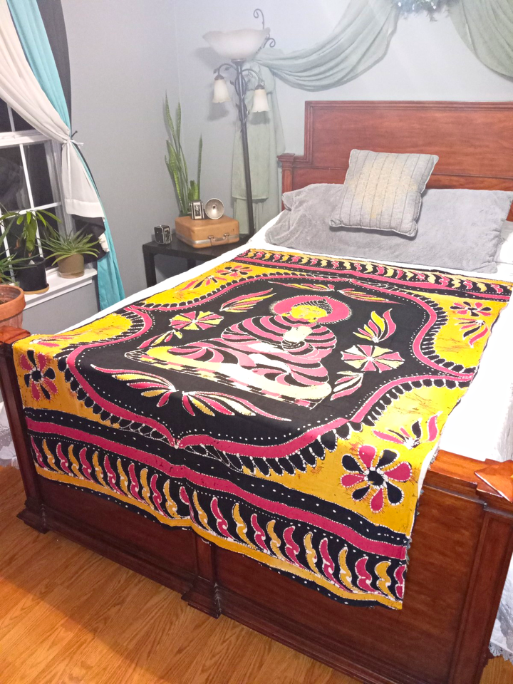 Retro Batik Vintage Indian Batik Tapestry Wall Hanging | Seated Buddha Cotton Throw ...