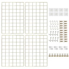 Metal Grid Wall Panel Wire Photo Display Organizer Gold 17.3x11.8 Inch 4 PCS