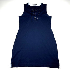 Chaps Tank Dress Women XL Blue Sleeveless Drawstring V Neck Casual Coastal