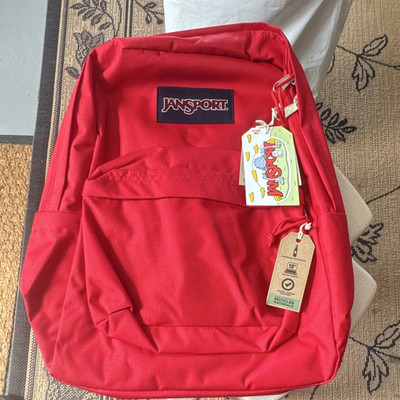 JanSport Superbreak Plus Red Polyester Backpack Unisex Kids Inner Pockets