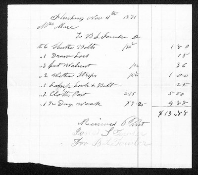 1871 Benjamin L. Fowler Property Maintenance Receipt Flushing Queens