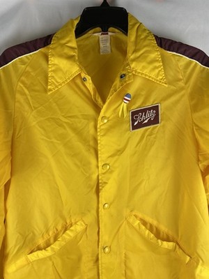 Vtg Swingster Schlitz Beer Mens Med Windbreaker Jacket Yellow Nylon Snap Button