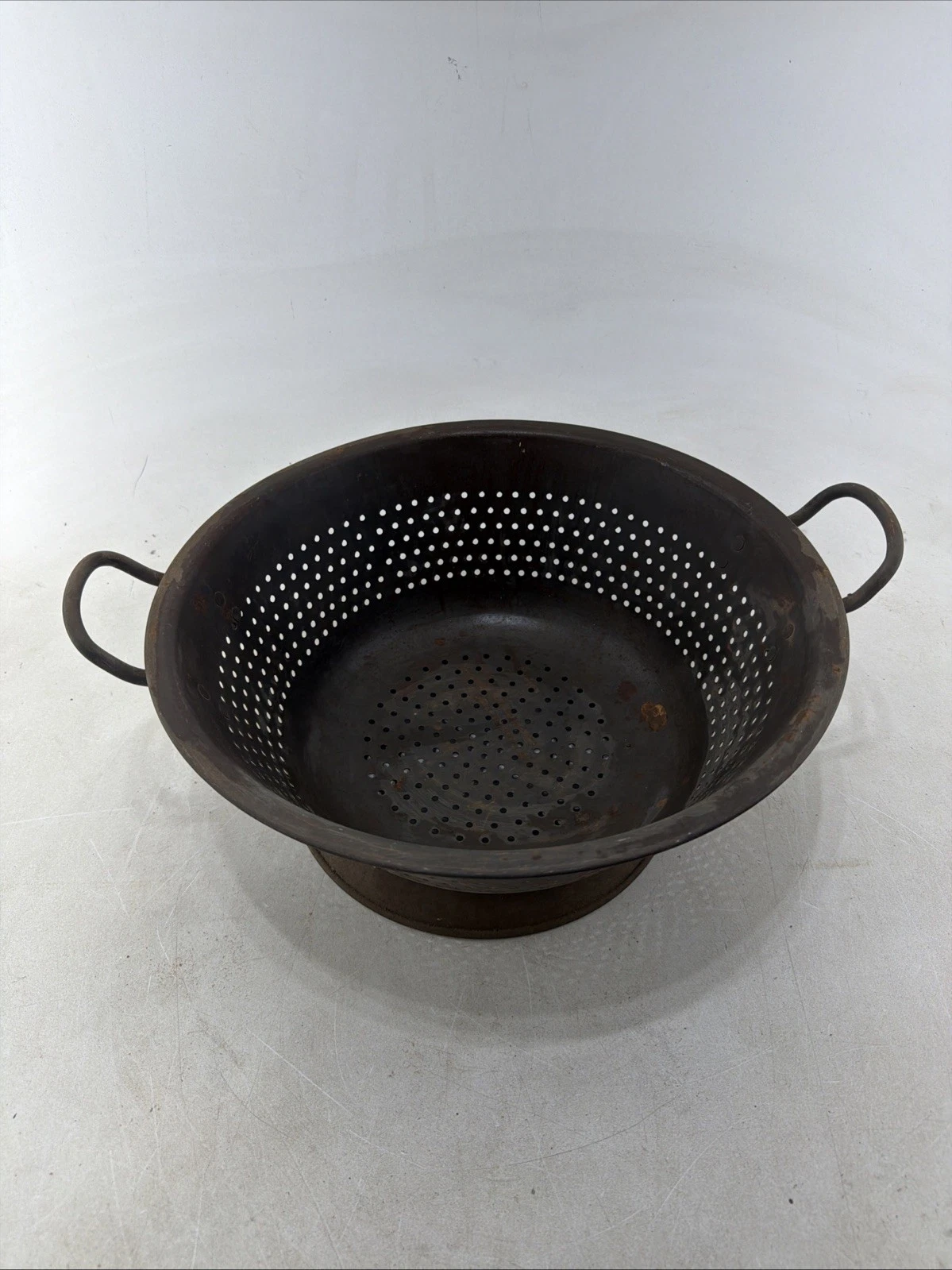 Antique Colander Farmhouse Primitive Pedestal Oversize 16” Diameter Metal
Opens in a new window or t