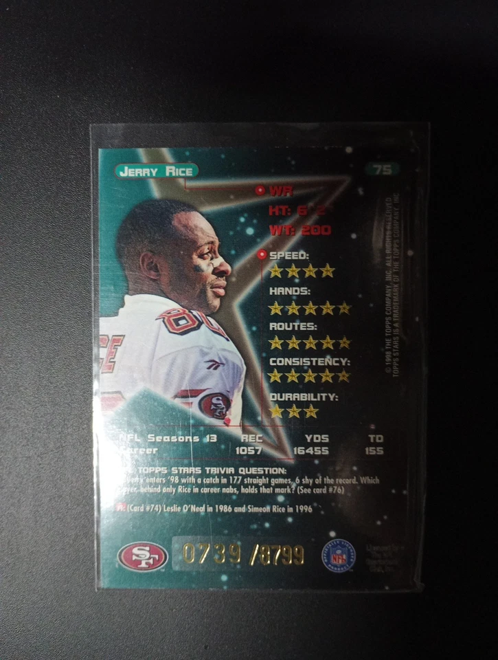 1998 Topps Stars - Jerry Rice #75 - Image 3 of 3
