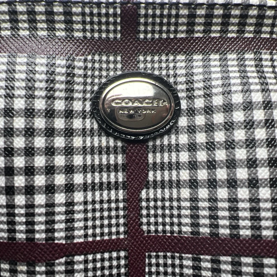 Cartera Coach con cúpula a cuadros Peyton Cora Glen negra borgoña Academia Preppy Foto 3 de 4