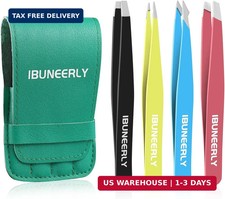 Eyebrows Tweezers Set, 4Pcs Stainless Steel Tweezers for Women with Travel Case,