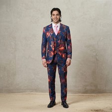 Classic Prom Tuxedos Groomsman Suit Red Print Wedding Suit Stage Suits Man Suit