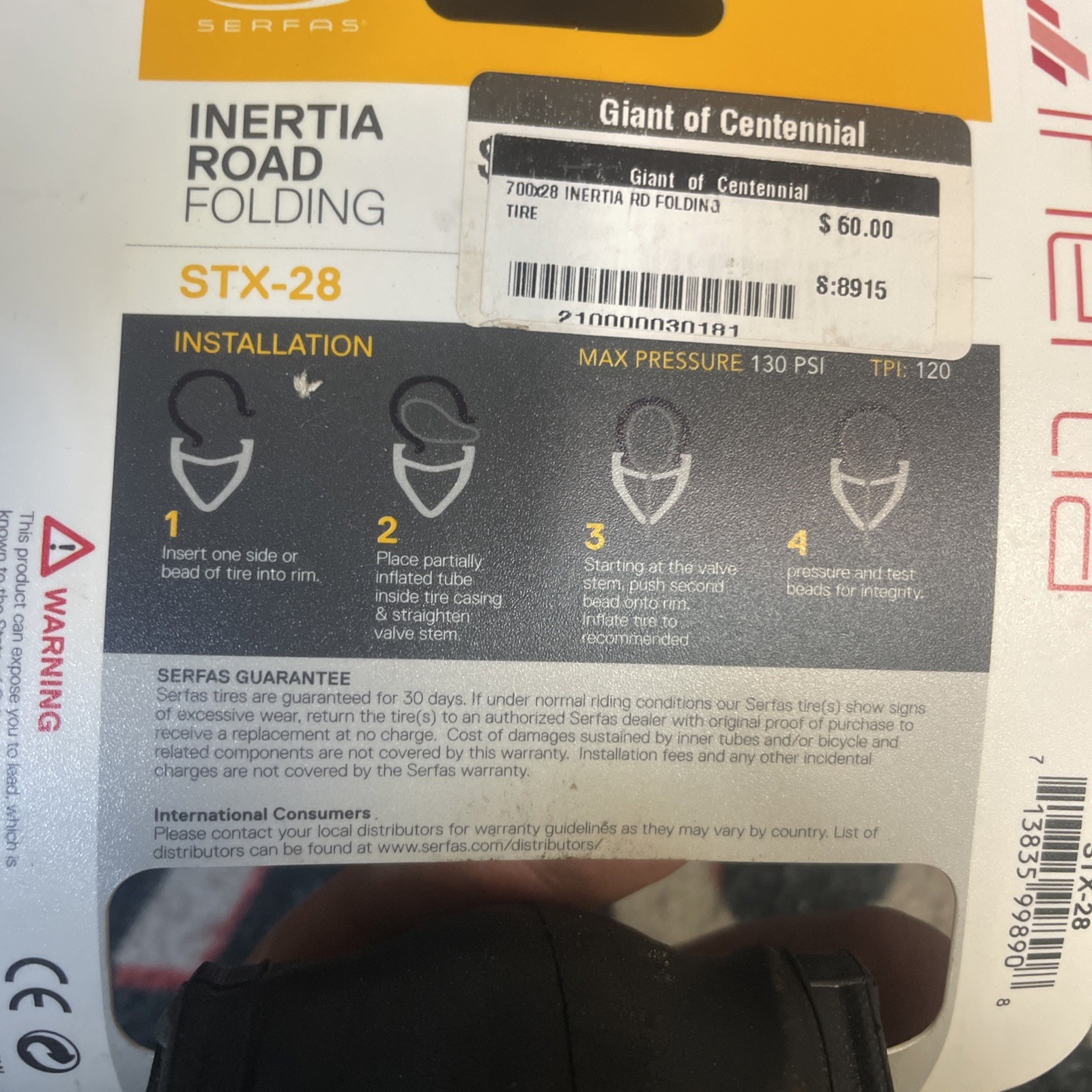 Serfas STX-28 700x28c Inertia Road Folding Tire Black,