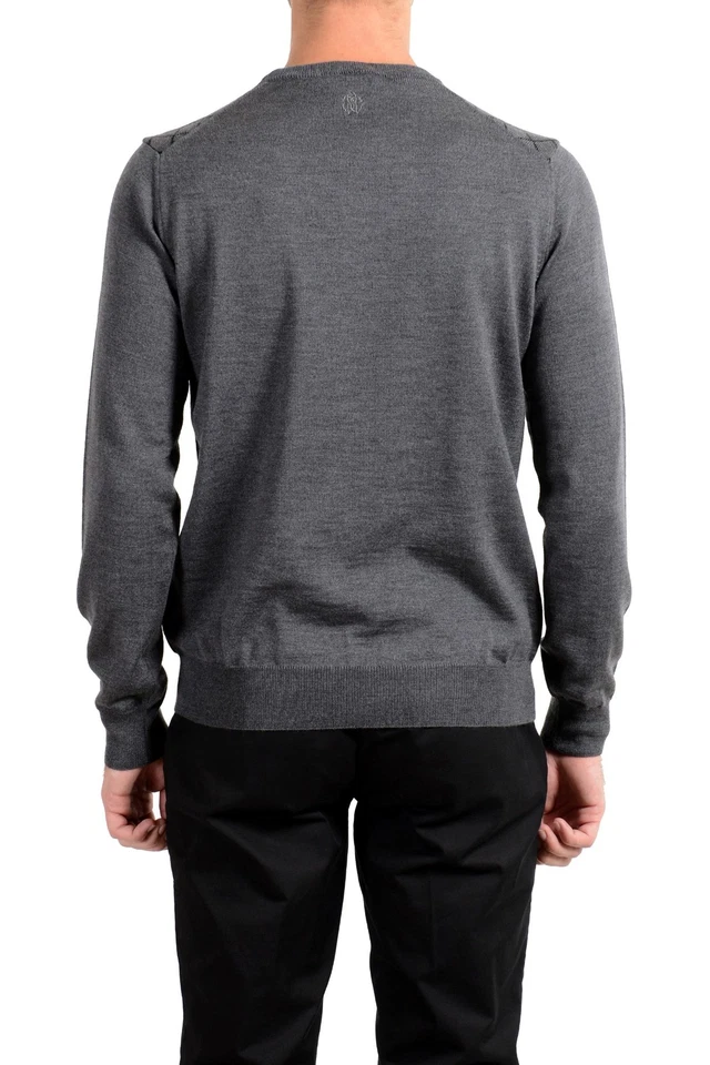 Suéter cuello redondo estampado geométrico gris 100 % lana Roberto Cavalli para hombre Foto 3 de 4