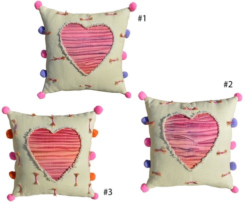 Fabric17 Linen & Silk Throw Pillow Cover 16x16", 100% Linen, Quilted Silk Heart - Picture 4 of 4