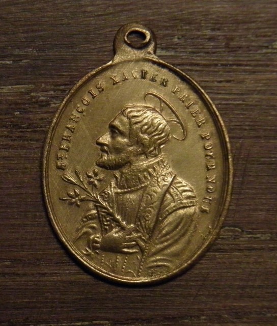 French Antique Religious Pendant Saint Francis Xavier Medal By Karo Antique Religious Bronze Medal Pendant Saint Francis Xavier Mother Mary 1830