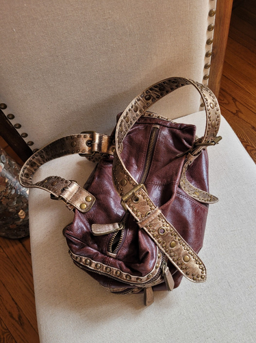 VTG Bebe Y2K Mahogany Brown Satchel Handbag Shoulder bag Gold Straps Studs RARE - Picture 7 of 11