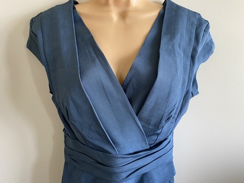 REISS Dress Sz 12 Blue Layered V Neck Sleeveless Lined Bodycon Occasion Women - Picture 3 of 10