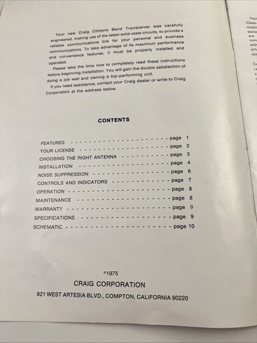 Owner Manual for the Craig 4103 CB Transceiver 1975 Includes Schematics - Picture 3 of 5