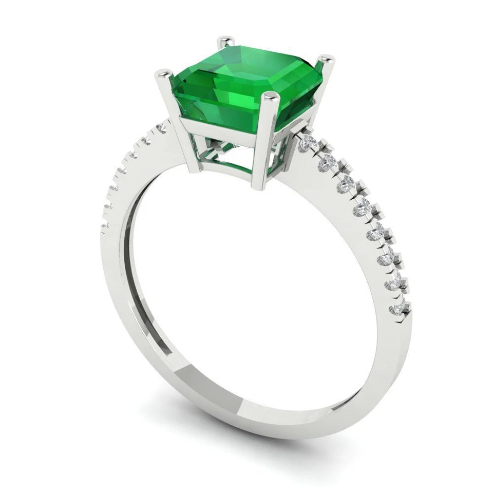 14K White Gold Solitaire with Accents Engagement Ring, 2.7 ctw Simulated Emerald - Image 2 of 4